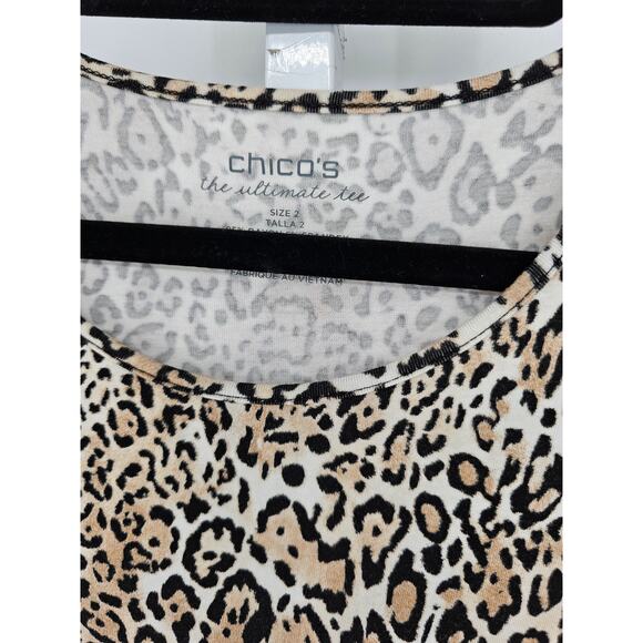 Chicos Womens Sz 2 (M) Long Sleeve Scoop neck Ultimate Tee Cheetah Print - Picture 2 of 3